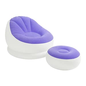 HLCSFMNN00001EE Intex โซฟาเป่าลม และ เบาะวางขา (สีขาว/ม่วง) พร้อม เครื่องสูบลม
