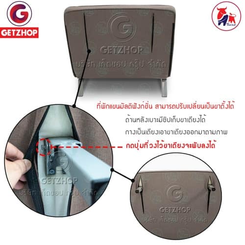 HLCBEMNN00060TT_5 Getzhop โซฟาปรับระดับนอน 180 องศา โซฟาเบด โซฟานอนได้ เตียงโซฟา โซฟาที่นอน 2 ที่นั่ง SOFA BED Thaibull รุ่น OLT502-100 ขนาด 186*100*27 cm. (สีเทา) แถมฟรี! หมอน 2 ใบ