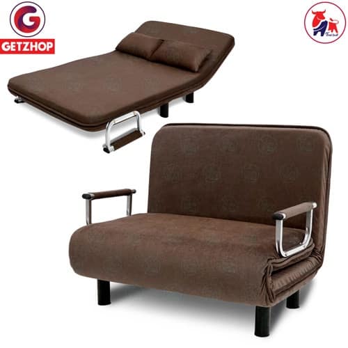 HLCBEMNN00076CD-4 Getzhop โซฟาปรับนอน 180 องศา โซฟาเบด โซฟา 3 ที่นั่ง Sofa bed Thaibull รุ่น RL832-120 ขนาด 115*192*25 ซม. (4ฟุต) แถมฟรี! หมอน 2 ใบ (สีน้ำตาล)